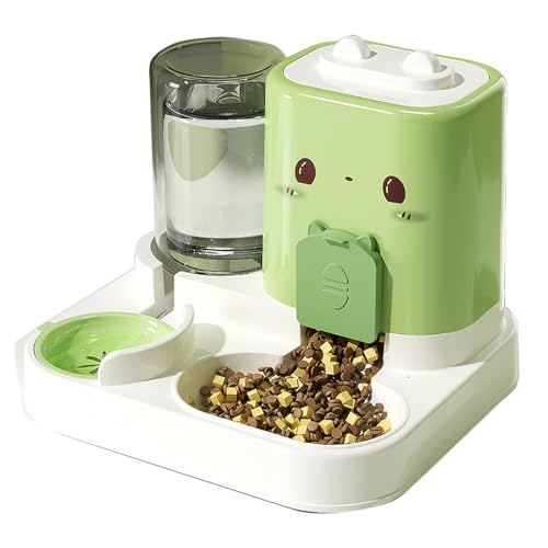 2 in 1 Automatic Pet Feeder Removable Portable Convenient Drinking Cats Feeder Pet Feeding Bowl for Small Animals Puppy (Green)