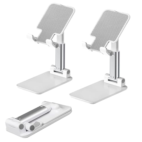 Cell Phone Stand for Desk, 2Pack Foldable Mobile Phone Holder - Adjustable Angle & Height , Portable Desk Phone Stand Mount for Smartphone, Kindle under 7'' for Office , Travel , Home Daily Use