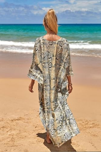 Image of IMAGEKOPE Women's Plus Size Animal Print V-Neck Batwing Kaftan Beach Dress Bathing Suit Cover-Up Loungewear