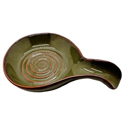 BOHK Ceramic Spoon Rest Porcelain Spoon Holder for Stove Top Large Heat-Resistant Ladle Holder for Spoons Spatula Tongs Kitchen Counter Utensil(Green) Cover