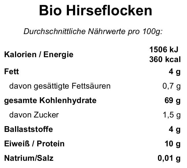 Müsli Mühle Bio Hirseflocken | Glutenfrei, zuckerarm & reich an Nährstoffen | Ideal für Müslis, Breie & Backwaren | 100% Bio & nachhaltig und in Deutschland abgefüllt | 1000 g