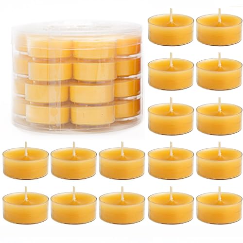 Sviccookq CHALA28 28Pcs Yellow Candles Beeswax Tealights Smokeless 4 Hour Burn Time Unscented Natural Beeswax Tea Lights,Perfect cover