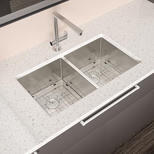 Mocoloo-33-Undermount-Sink-Double-Bowl-33×19-Inch-16-Gauge-Stainless-Steel-Double-Bowl-6040-Under-Counter-Kitchen-Sinks-Handmade-Basin Mocoloo 33 Undermount Sink Double Bowl 33×19 Inch 16 Gauge Stainless Steel Double Bowl 6040 Under Counter Kitchen Sinks Handmade Basin