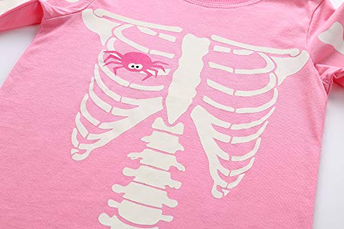 RKOIAN Girls Pyjamas Sets Toddler Skeleton Glow in The Dark Pjs Halloween 2 Piece Long Sleeve Nightwear for Kids 2-10 Years (Pink Skeleton, 3-4 Years) - Image 5