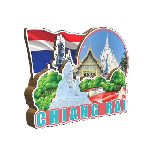 Imán decorativo de madera Chiang Rai Tailandia 3D miniatura 2