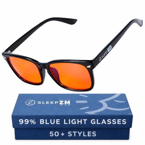 Sleep ZM Merritt Black Blue Light Glasses for Sleep, 99% Amber...