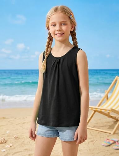 Image of Noomelfish Girls Criss Cross Back Tank Tops Soft Jersey Cotton Sleeveless Shirts (3-12 Years)
