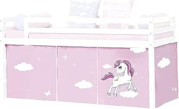 HLS Unicorn Bed Tent for Mid Sleeper – Pink Kids Curtain Set – Girls Bedroom Den for Bunk & Cabin Beds