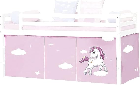 HLS Unicorn Bed Tent for Mid Sleeper – Pink Kids Curtain Set – Girls Bedroom Den for Bunk & Cabin Beds