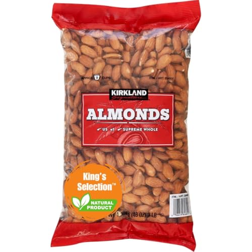 King's Selection x Kirkland Signature Whole Almonds - 3Pounds (in King's Selection Family Bundle Bulk Packaging) - Healthy Snack | High Fiber | High Protein | Antioxidant-Rich | Nutrient-Dense Superfood