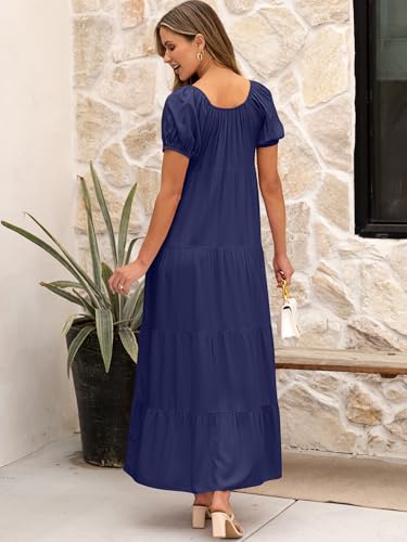 ANRABESS Women's Boho Maxi Dresses 2025 Summer Casual Floral Puff Short Sleeve Tie Front Flowy Swing Tiered Long Beach Dress4