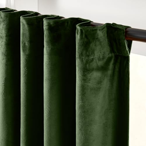 Image of Extra Long Moss Earthy Curtains Luxury Back Tab 52x108 Inch 2 Panels | Soft Velvet, Blackout, Lined, For Tall Windows & High Ceilings, Light Shifting Texture, Elegant Drape, Calm