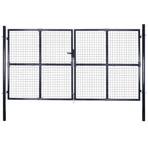 vidaXL Garden Gate - Grey Galvanised Steel with Powder-Coated Finish – Durable and Rust-Resistant - Easy Installation - Practical Entryway for Garden, Patio, Terrace - 289x200 cm