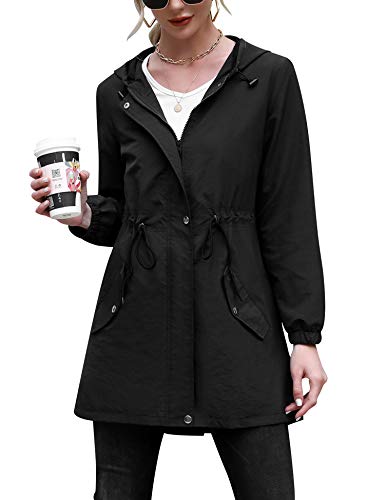 Irevial Abrigos impermeables Cortavientos para Mujer con Capucha Chubasquero mujer impermeables deportivo Chaqueta Abrigo de Viento Largo