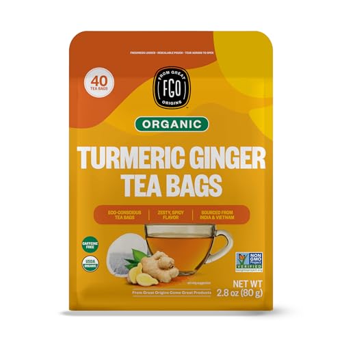 FGO Organic Turmeric Ginger Herbal Tea, 40 Count, Eco-Conscious T...