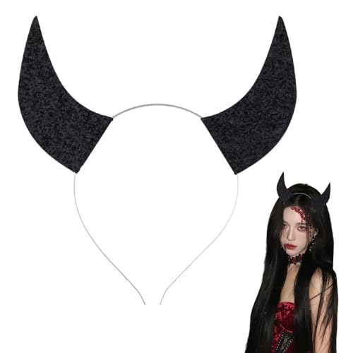 Devil Costume Accessories for Women Men Sparkly Devil Horns Headband Black Halloween Hair Bands for Women Glitter Devil Horns Hair Band Bling Halloween Headpiece Hairband Black Shiny Headband