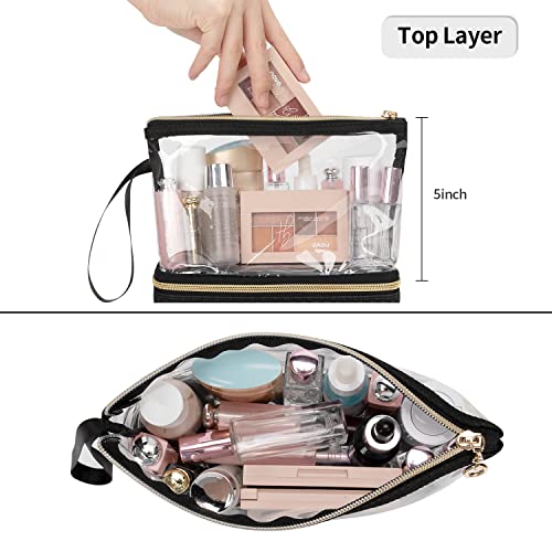 Ethereal Clear Makeup Bag, Tsa Approved Toiletry Bag Weaving Leather Travel Makeup Bag Large Capacity Makeup Organizer Bag Waterproof Cosmetic Bag #TOP1