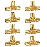 Horiznext 3/4 inch pex tee fitting, brass coupling adapts water pipes connect pvc tubing quick press barb into...