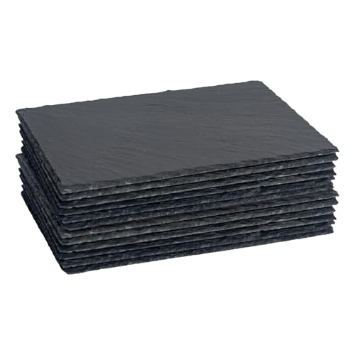 Argon Tableware Rectangle Slate Placemats - 30 x 20cm - Pack of 12 - Black Natural Stone Slate Dinner Mats Dinnerware Plate Placemats for Kitchen Home Bar Restaurant Weddings Events