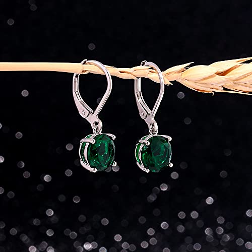 Cinily Leverback Dangle Earrings Created Green Crystal Drop Earrings White Gold Plated Jewelry Gift For Women Girls 8Mm #TOP3
