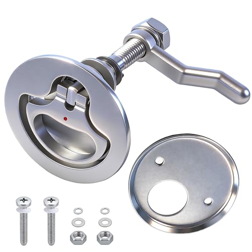 CEDAR SEA Boat Cam Latch 316 Marine Stainless Steel Boat Hatch Latch with Back Plate Flush Pull Handle Includes Installation Screws Marine Hatch Deck Hardware for Ships Yachts RVs 1Pcs
