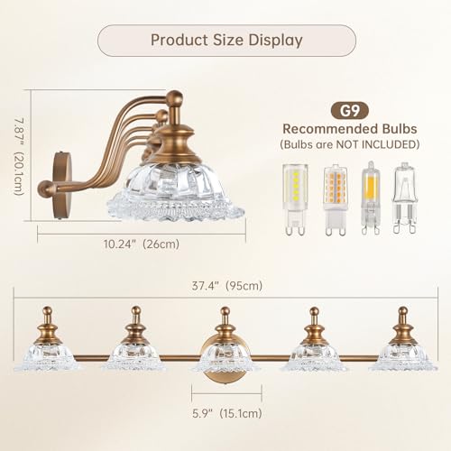 Image of XIEDUN 37.4 inch Bathroom Light Fixtures 5 Lights Vanity Lighting Fixtures (Exclude G9 Bulb) Vanity Lights for Bathroom