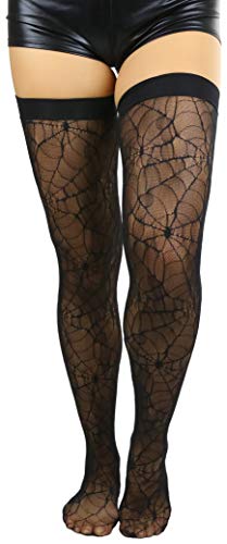 Image of ToBeInStyle Women's Spiderweb & Crawling Spider Print Hosiery Tights & Thigh High Stockings