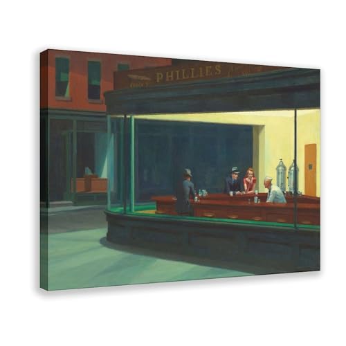 Toile Edward Hopper Nighthawks cadre suspendu 30x45 cm pour bureau