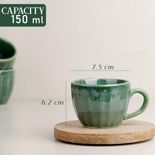 Image of The Earth Store Green Frosted Cup Set of 6 for Tea, 150 ML Each, Microwave and Dishwasher Safe Coffee Cups | Cup Set for Tea | Chai Cups for Gifting, Home & Office Use, Every Occasion