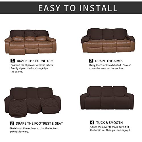 Image of Easy-Going 8 Pieces Microfiber Stretch Sectional Recliner Sofa Slipcover Soft Fitted Fleece 3 Seats Couch Cover Washable Furniture Protector with Elasticity for Kids Pet(Recliner Sofa, Chocolate)