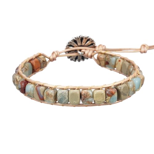 Image of Plumiss Women Boho Handmade Natural Stone Crystal Leather Bead Wrap Bracelets Collection
