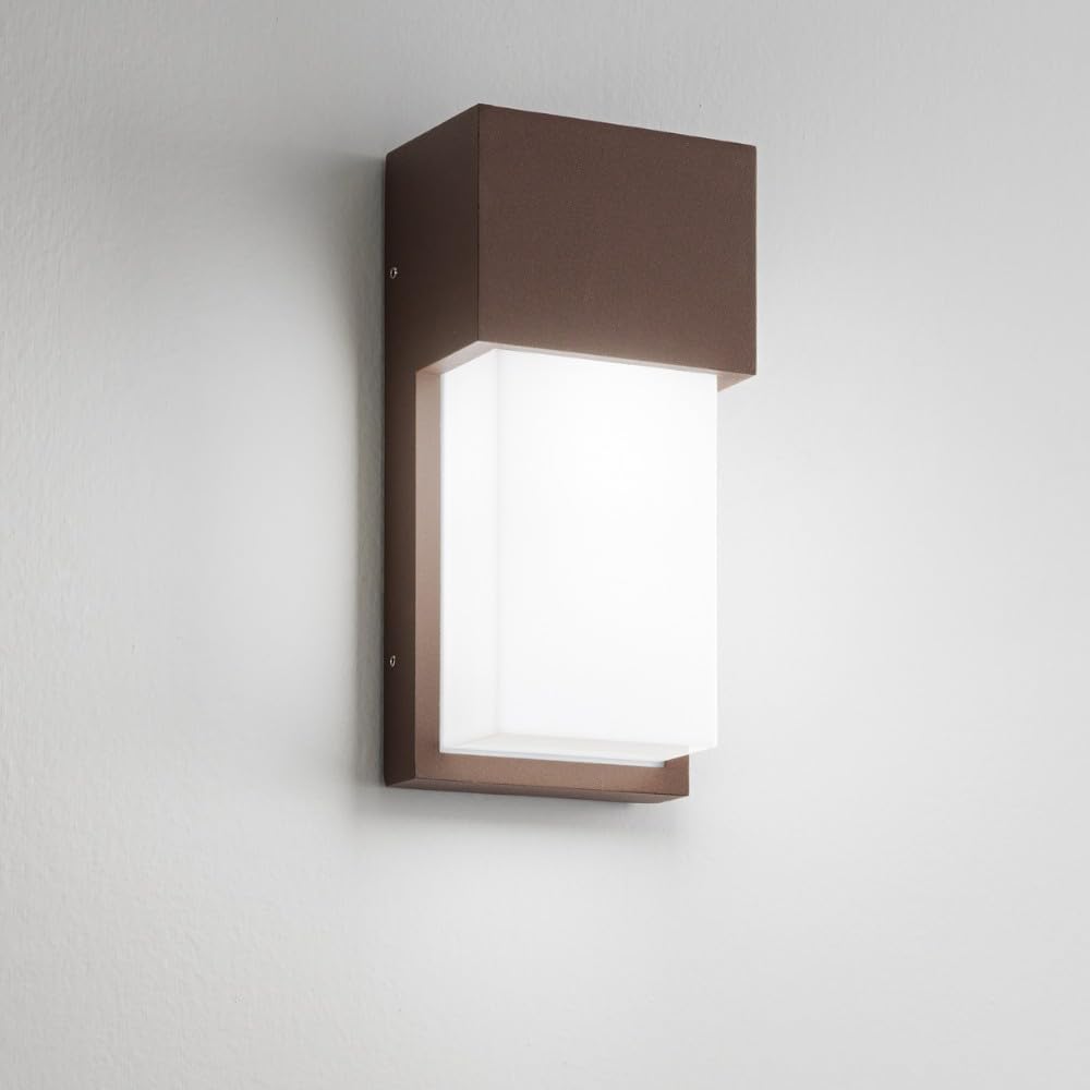 MAZZOLA LUCE Applique lampada a parete da esterno ip54 marrone corten e27 per balcone terrazza facciata Certificazione Elettrica Italiana