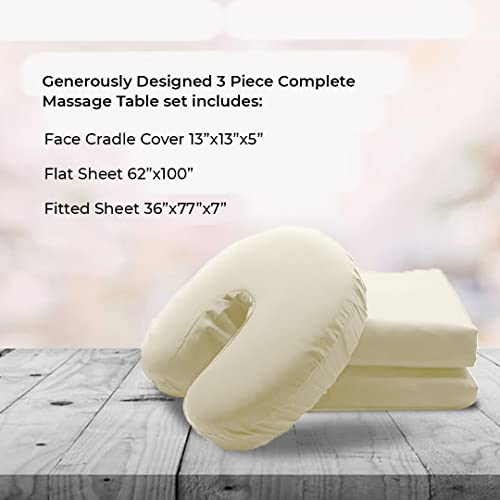 Avalon Care Microfiber Massage Table Sheets Sets Of 3 Pcs - Premium Massage Table Cover Includes Flat And Fitted Sheets With Face Cradle Cover, Soft Massage Bed Cover - Natural Massage Bed Sheets #TOP4