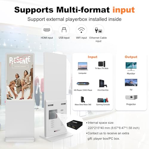 YCKJNB 55 inch Indoor Digital Signage 4K UHD LCD Screen IPS Floor Standing Digital Kiosks Interactive Displays with WiFi HDMI/USB Input Auto AD Player, Android OS White - Thumbnail 5