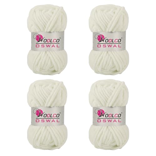Image of Yankie Chenille Supersoft Velvet Yarn, Plushie & Blankie Yarn for Crochet, Knitting, Amigurumi & DIY Crafts (Off White, Pack of 4)