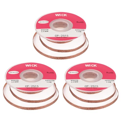 Image of MECCANIXITY Solder Wick Braid No-Clean Desoldering Wick Braid 0.1 Inch Width 5 Feet Length for Remove the Solder Electrical Components 3 Pack