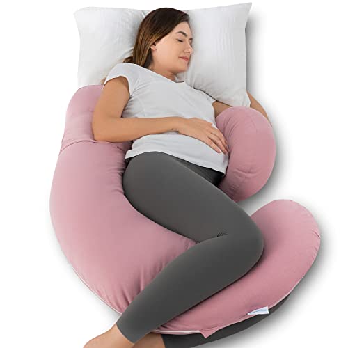 Image of QUEEN ROSE Pregnancy Pillows for Sleeping, Cooling Maternity Pillow for Pregnant Women, Soft F Shaped Body Pillow for Back & Belly Support, Pregnancy Must Haves, Portable for Travel, Pink