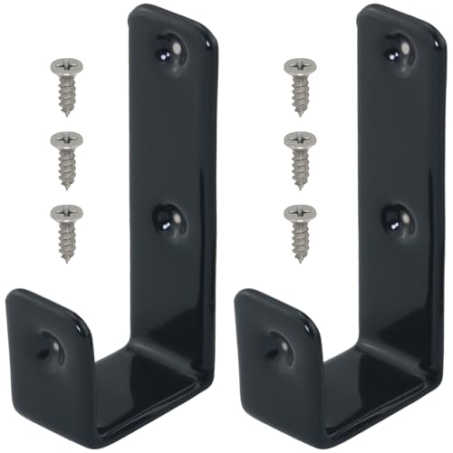 FMHXG 2 PCS Stainless Steel 7 Shaped Rubber Coated Ladder Hook Width 1 Inch 6 Screws Bunk Bed Hook Hanging Telescopic Ladder Snow Shovel Water Pipe Heavy Duty Tool Black