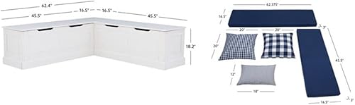 Miniatura 9 de Linon Troyin - Rincón de almacenamiento de madera blanca con cojines y almohadas azul marino