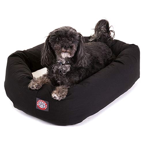 Image of Majestic Pet 24 Inch Poly-Cotton Sherpa Calming Dog Bed Washable 24x18x7 (inch) - Cozy Soft Round Donut Dog Bed with Spine for Head Support - Pet Bed Small - Black