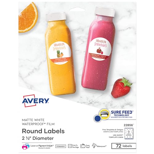 Avery Durable Waterproof Round Labels with Sure Feed Technology, 2.5