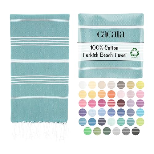 Cacala Lightweight and Thin Turkish Beach Towel 100% Cotton Sand-Free and Quick-Drying Goodness Perfect as an Extra Large Travel Towel, Beach Accessory, or Gift for Beach Lovers, 37 x 70