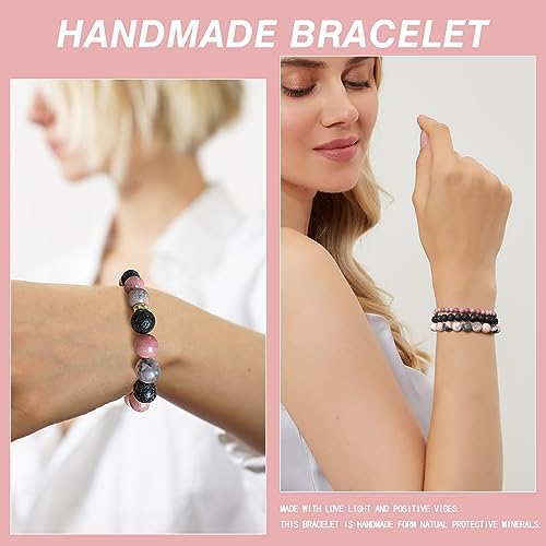 Vinswet 4pcs Beaded Bracelets for Women,Natural Healing Crystal Gemstones Bracelet,Anxiety Stress Relief Bracelet Handmade purple Jewelry Gifts for Women