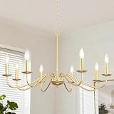 8-Light Glod Farmhouse Chandelier for Dining Room, 31" Modern Farmhouse Chandelier, Rustic Candle Hanging Light for Kitchen Island Living Room Foyer Hallway