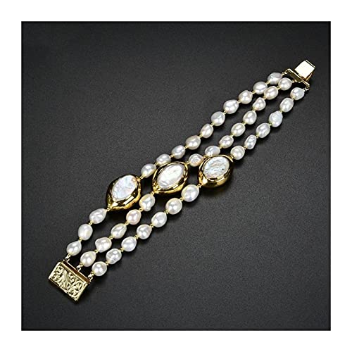 Bracelet perle naturelle blanche 3 rangées blanche keshi éclatant pour femme