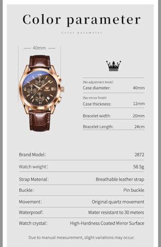 Image of OLEVS Watches for Men Original Analog Quartz Stylish Brown Leather Luxury Business Chronograph Waterproof Date Mens Wrist Watch