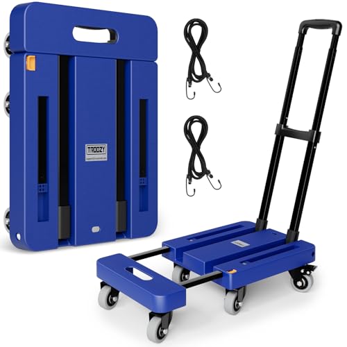 TROOZY Carretilla de Mano Plegable, Carrito de Equipaje Resistente de 500 Libras, Carrito de Plataforma utilitaria con 6 Ruedas y 2 Cuerdas elásticas para Equipaje, Viajes, mudanzas, Compras, Uso de