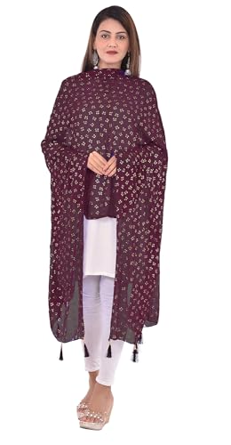 Image of YOUTHQUAKE Soft Chiffon Dupatta with Golden Foil Print & Tassels for Women & Girls
