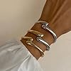 Gold Silver Bangles Bracelet for Women Trendy, 14K Gold Plated Dainty Thick Chunky Cuff Bracelet Stack #3