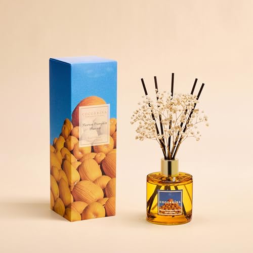 Image of COCORRINA Reed Diffuser - Morton Pumpkin Harvest Reed Diffuser Set with 8 Sticks & Preserved Baby's Breath, Reed Diffuser for Home Bathroom Shelf Decor